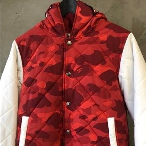 A Bathing Ape Varsity Quilted Red Camo SharkJacket